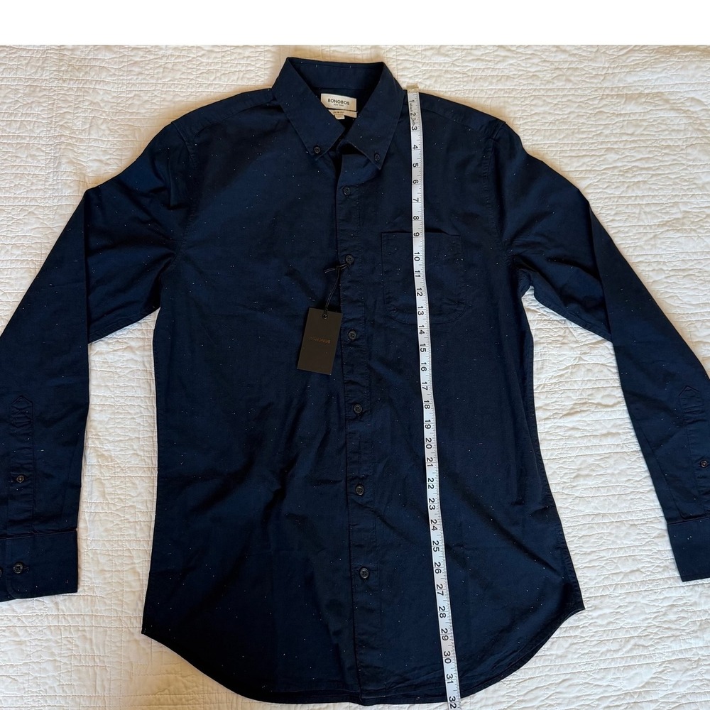 Bonobos Slim Fit Long Shirt Mens Medium Navy Neps Texture BSH12236SN8218 NEW